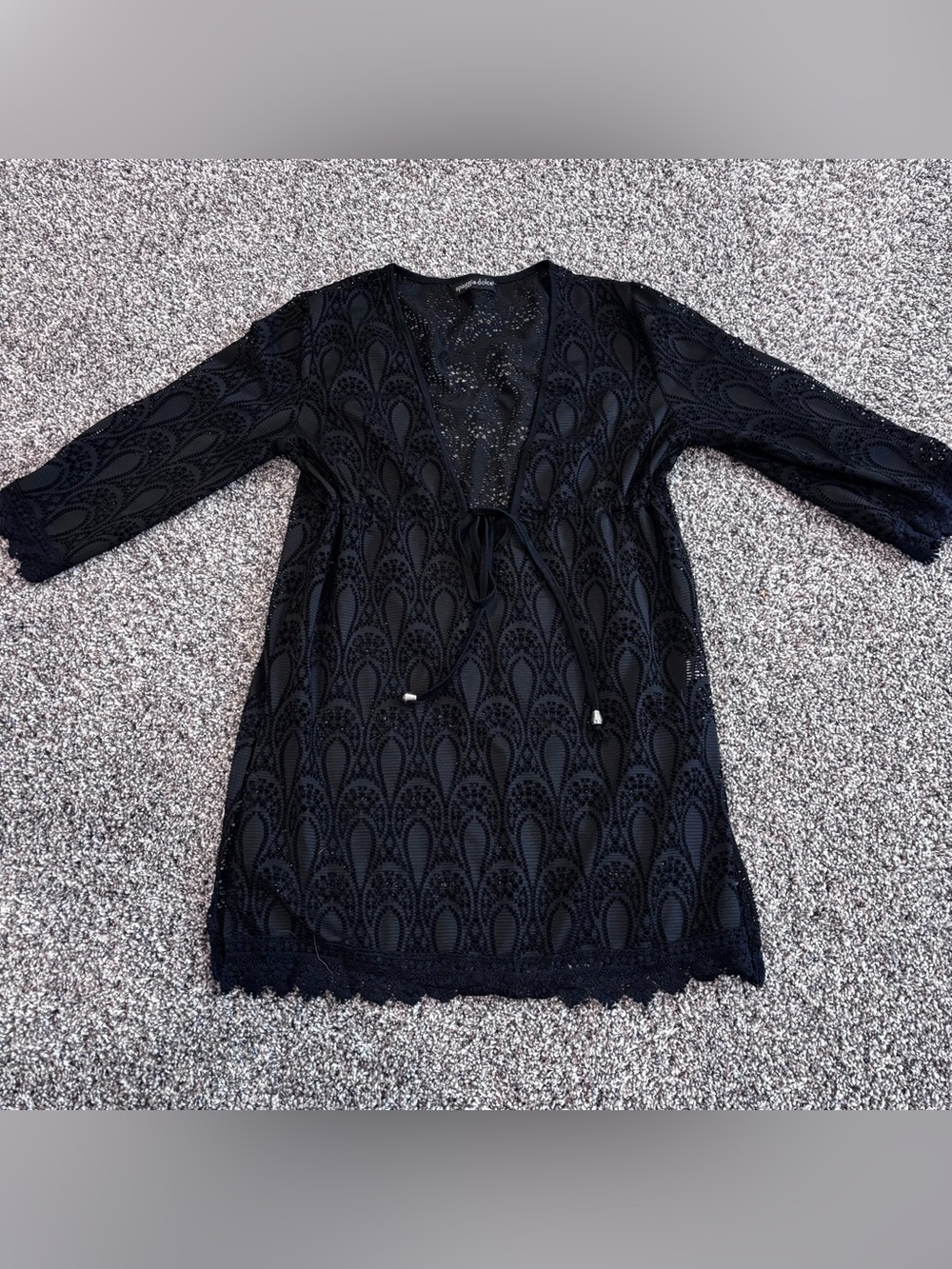 Black Lace Swim Coverup Tunic with Tie Waist